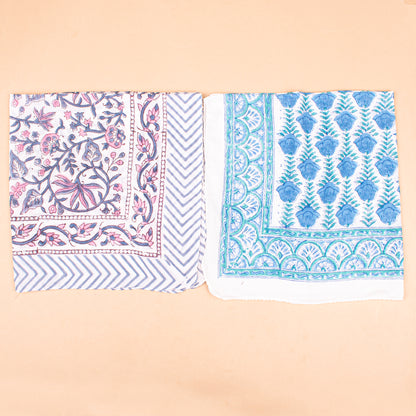 Set of 10 - Floral Paisley Cotton Bandana, Organic Block Print Scarf, Handmade Lightweight Hair Or Neck Wrap, Bohemian Unisex Style, Fashion Gift For All