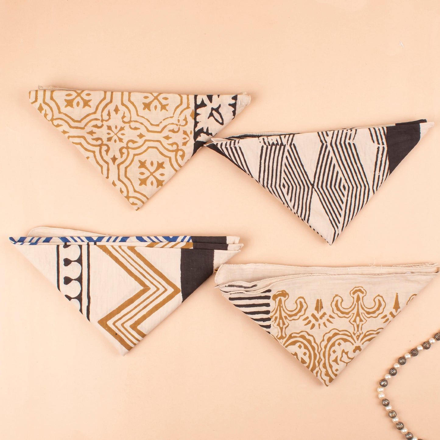 Set of 4 - Cotton Bandanas, Eco-Friendly Festival & Outdoor Accessory, Neck & Wrist Ties, Unisex Vintage Style Bandanas, Handblock Printed Head Scarf