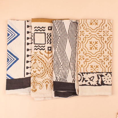Set of 4 - Cotton Bandanas, Eco-Friendly Festival & Outdoor Accessory, Neck & Wrist Ties, Unisex Vintage Style Bandanas, Handblock Printed Head Scarf