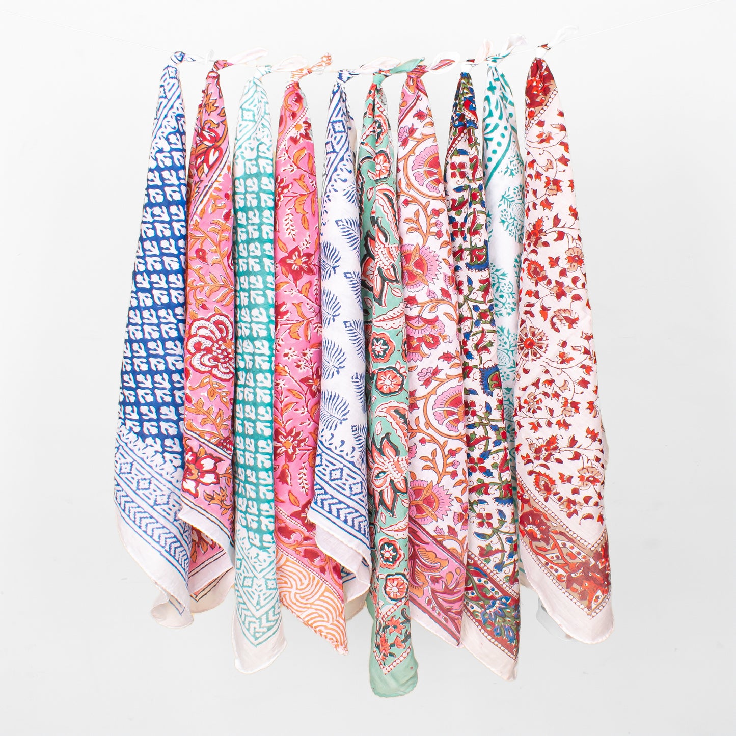 Set of 10 - Hand Block Printed Cotton Bandana, Lightweight Hair Or Neck Wrap, Bohemian Paisley Scarf, Eco-Friendly Unisex Accessory, Unique Artisan Gift