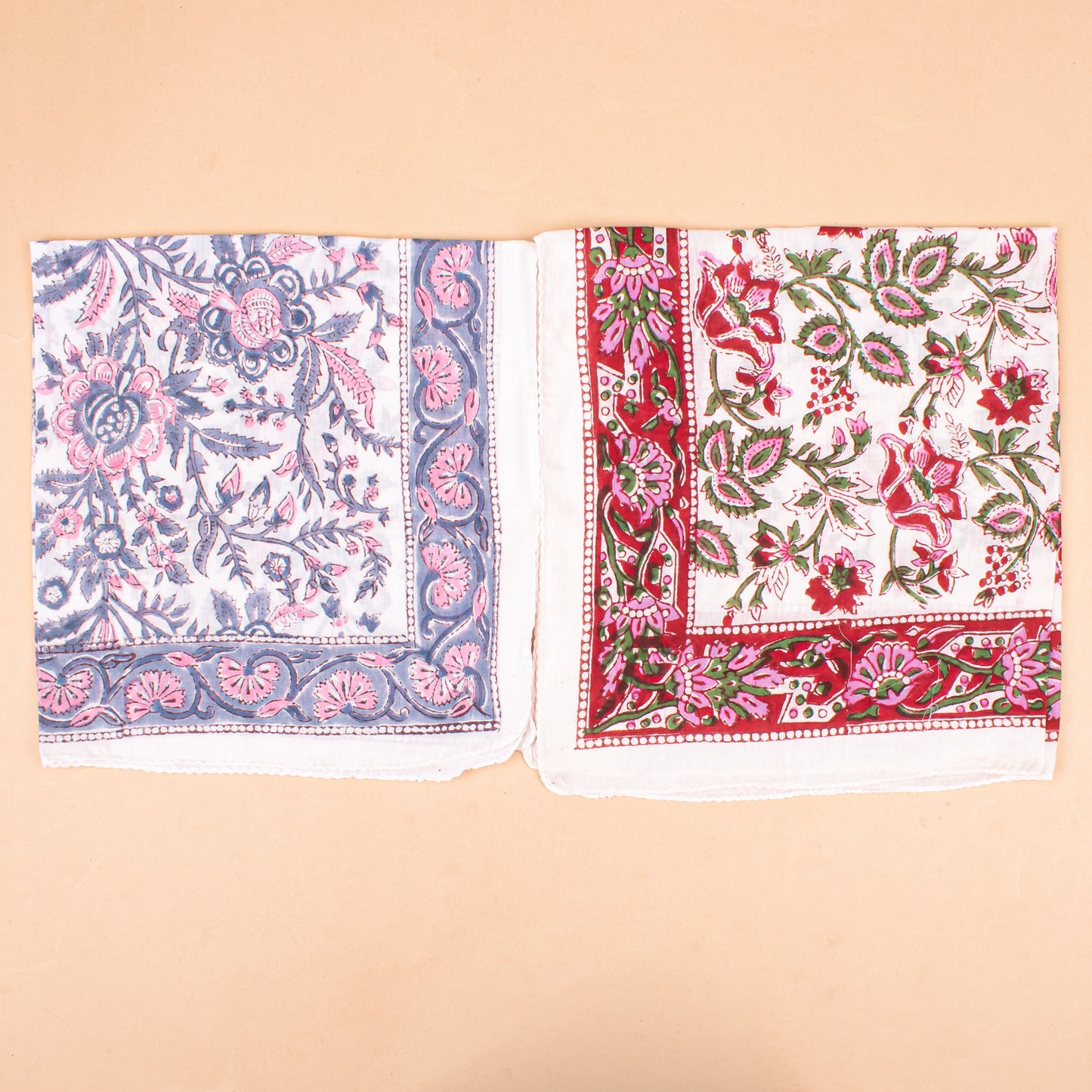 Set of 10 - Lightweight Organic Cotton Bandana, Boho Block Printed Scarf, Handmade Hair Or Neck Wrap, Unisex Eco-Friendly Gift, Paisley And Floral Design