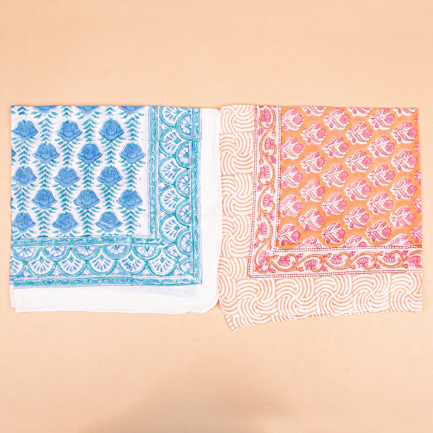 Set of 10 - Lightweight Organic Cotton Bandana, Boho Block Printed Scarf, Handmade Hair Or Neck Wrap, Unisex Eco-Friendly Gift, Paisley And Floral Design