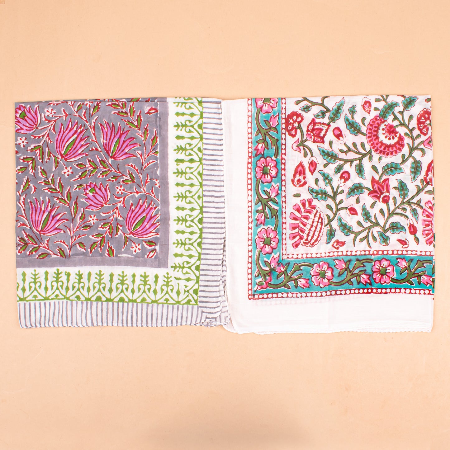 Set of 10 - Lightweight Organic Cotton Bandana, Boho Block Printed Scarf, Handmade Hair Or Neck Wrap, Unisex Eco-Friendly Gift, Paisley And Floral Design