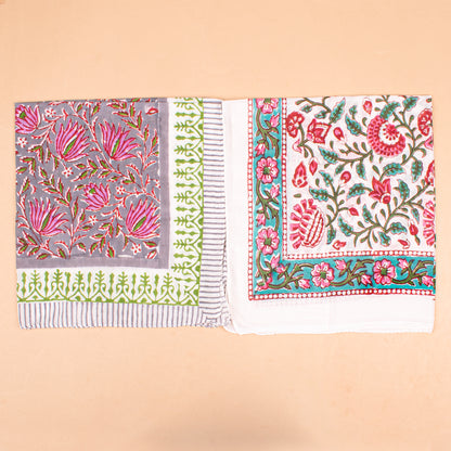 Set of 10 - Lightweight Organic Cotton Bandana, Boho Block Printed Scarf, Handmade Hair Or Neck Wrap, Unisex Eco-Friendly Gift, Paisley And Floral Design