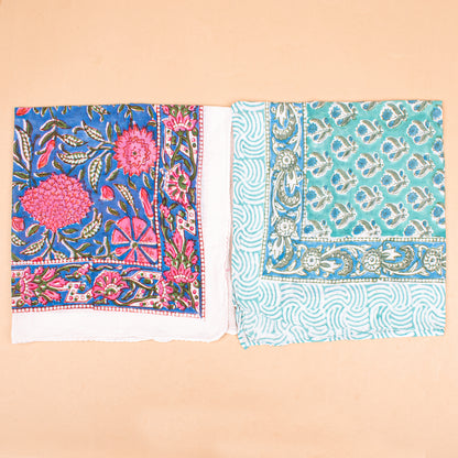 Set of 10 - Lightweight Organic Cotton Bandana, Boho Block Printed Scarf, Handmade Hair Or Neck Wrap, Unisex Eco-Friendly Gift, Paisley And Floral Design