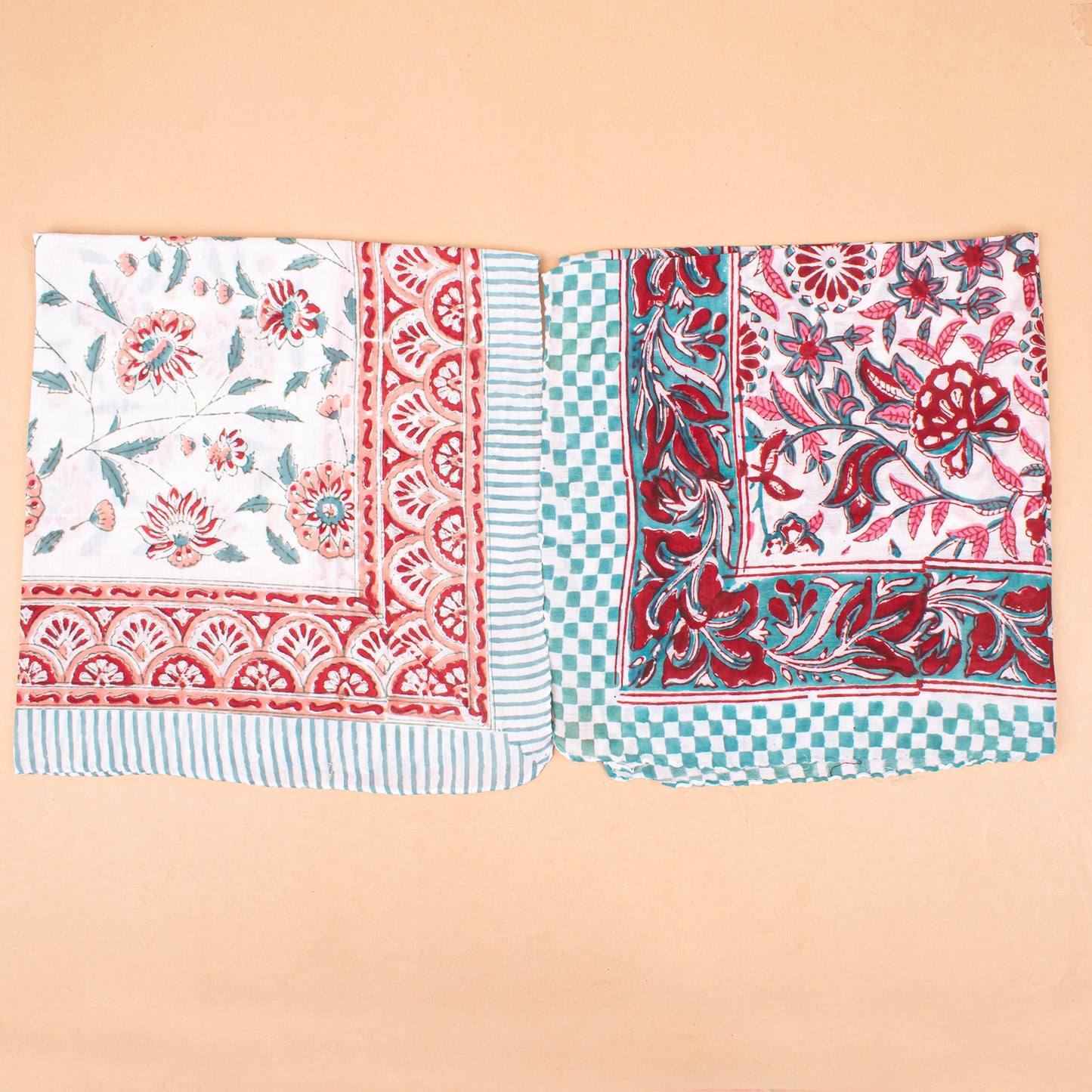 Set of 7 - Handmade Block Printed Cotton Bandana, Boho Paisley Scarf, Organic Fabric Neck Or Hair Wrap, Unisex Lightweight Accessory, Eco-Friendly Gift