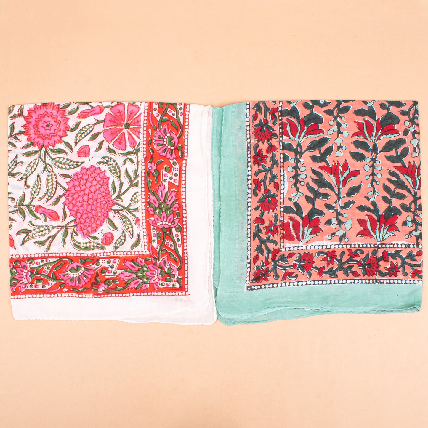 Set of 7 - Handmade Block Printed Cotton Bandana, Boho Paisley Scarf, Organic Fabric Neck Or Hair Wrap, Unisex Lightweight Accessory, Eco-Friendly Gift