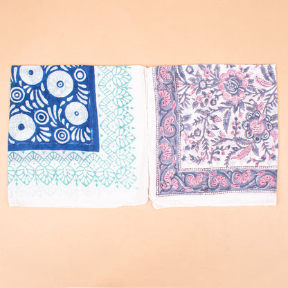 Set of 7 - Bohemian Cotton Bandana, Hand Block Printed Neck Scarf, Organic Hair Wrap, Unisex Accessory, Sustainable Fashion Gift For Men & Women