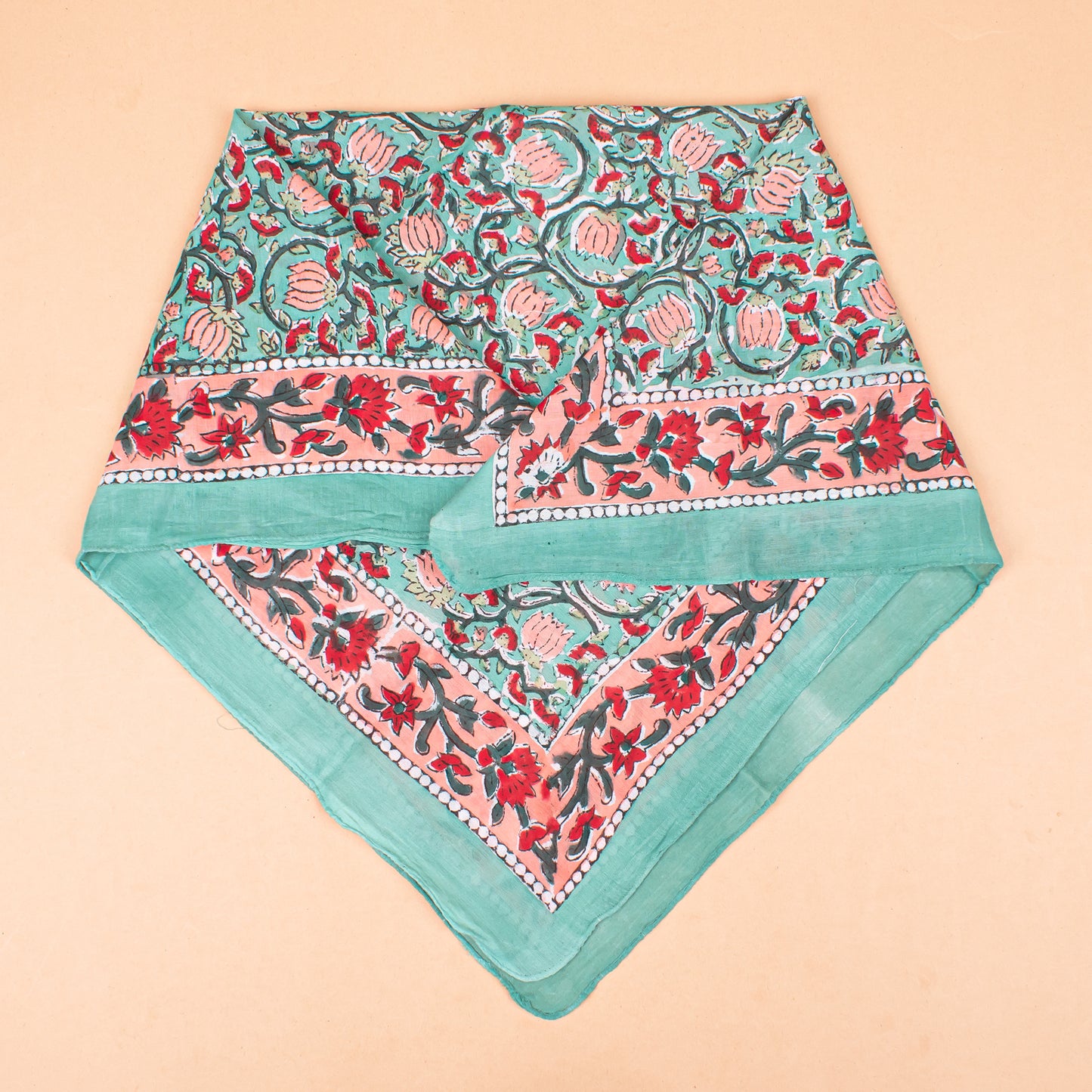 Set of 7 - Artisan Block Print Cotton Bandana, Paisley Boho Scarf, Organic Hair Or Neck Wrap, Handmade Lightweight Accessory, Thoughtful Eco Gift