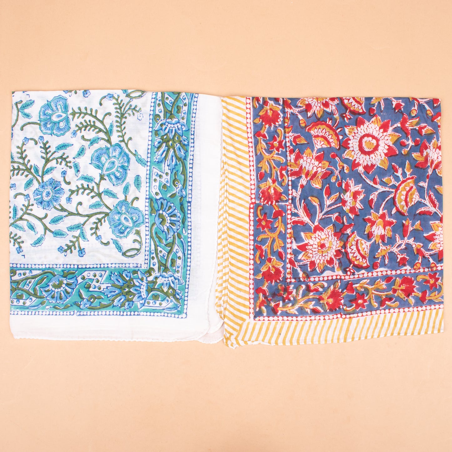 Set of 7 - Artisan Block Print Cotton Bandana, Paisley Boho Scarf, Organic Hair Or Neck Wrap, Handmade Lightweight Accessory, Thoughtful Eco Gift