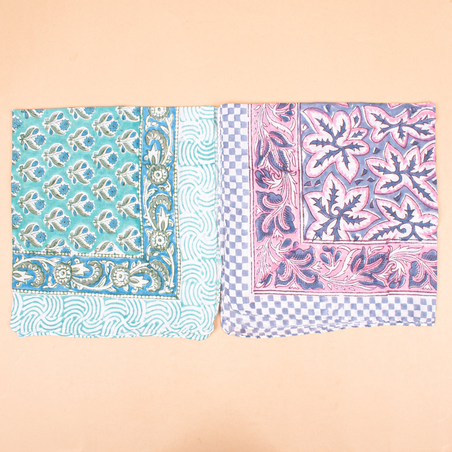 Set of 7 - Artisan Block Print Cotton Bandana, Paisley Boho Scarf, Organic Hair Or Neck Wrap, Handmade Lightweight Accessory, Thoughtful Eco Gift