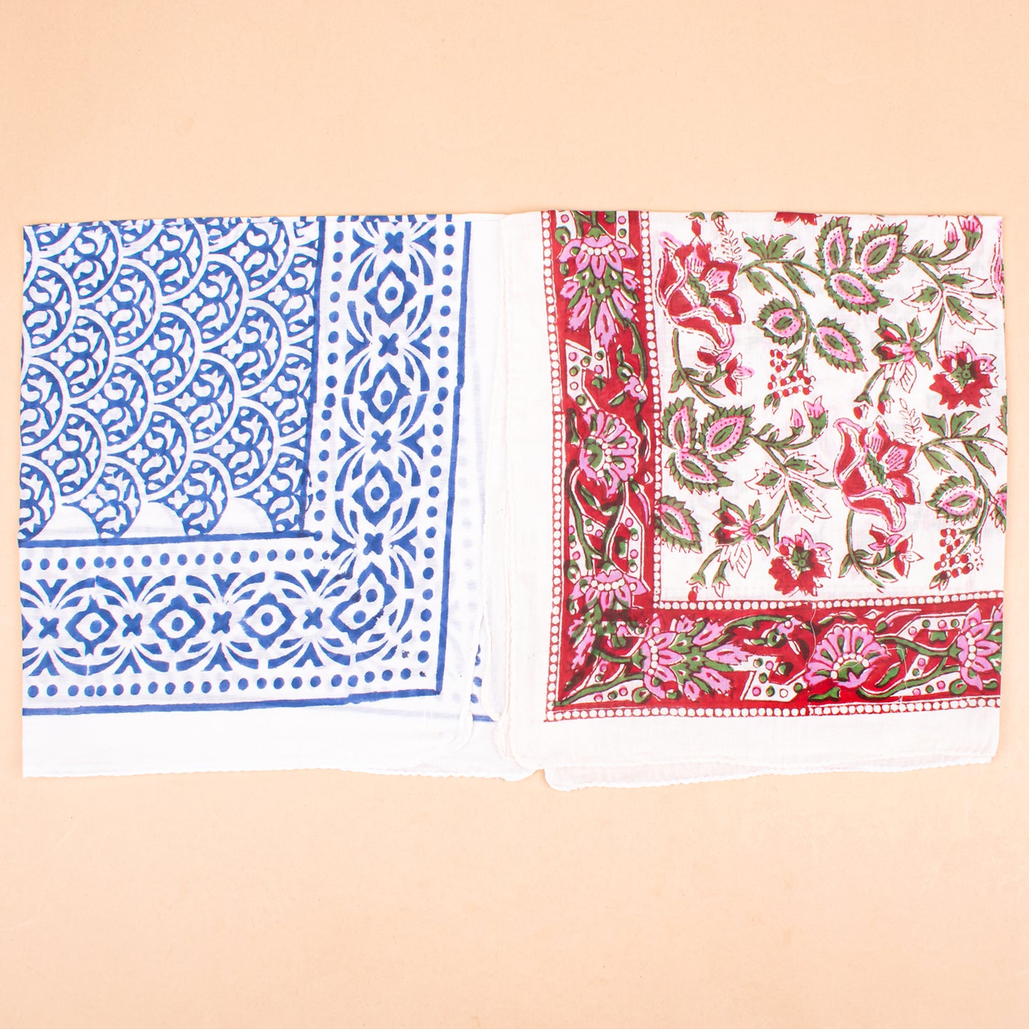 Set of 7 - Artisan Block Print Cotton Bandana, Paisley Boho Scarf, Organic Hair Or Neck Wrap, Handmade Lightweight Accessory, Thoughtful Eco Gift