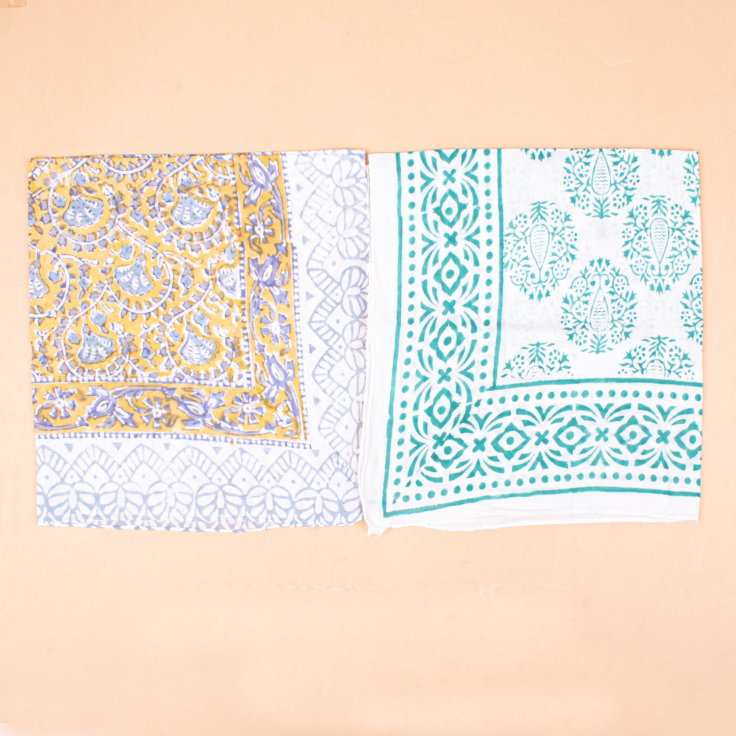 Set of 7 - Handmade Paisley Cotton Bandana, Block Printed Organic Scarf, Lightweight Neck Or Hair Wrap, Boho Unisex Accessory, Sustainable Gift Idea