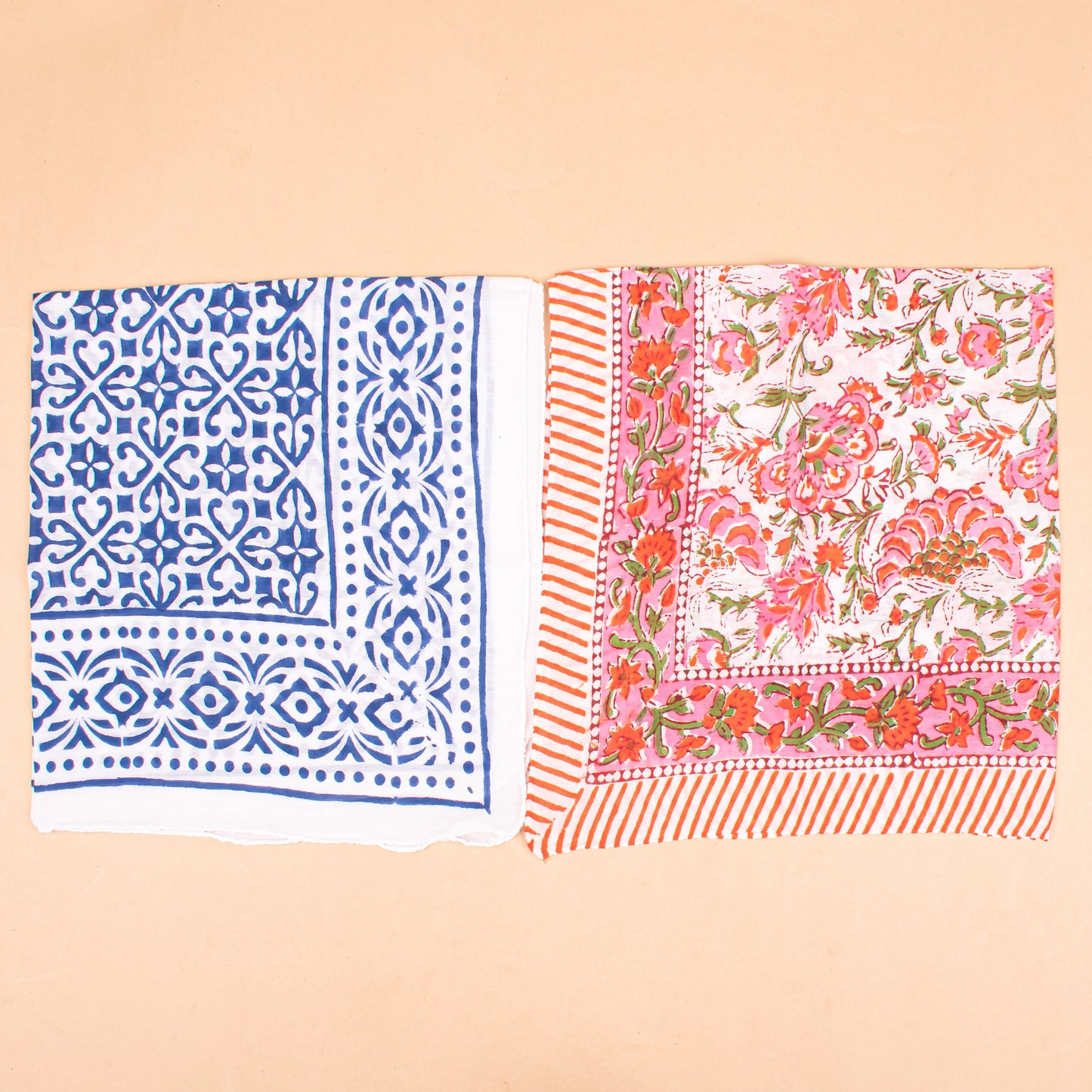 Set of 7 - Handmade Paisley Cotton Bandana, Block Printed Organic Scarf, Lightweight Neck Or Hair Wrap, Boho Unisex Accessory, Sustainable Gift Idea