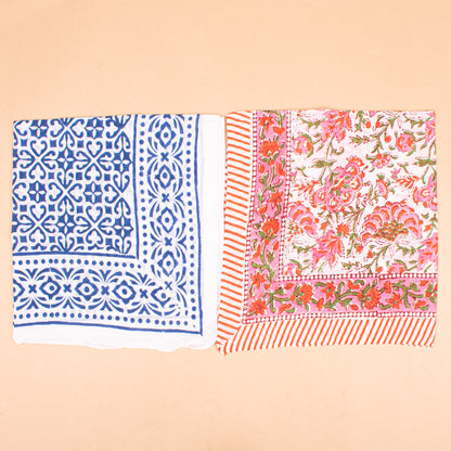 Set of 7 - Handmade Paisley Cotton Bandana, Block Printed Organic Scarf, Lightweight Neck Or Hair Wrap, Boho Unisex Accessory, Sustainable Gift Idea
