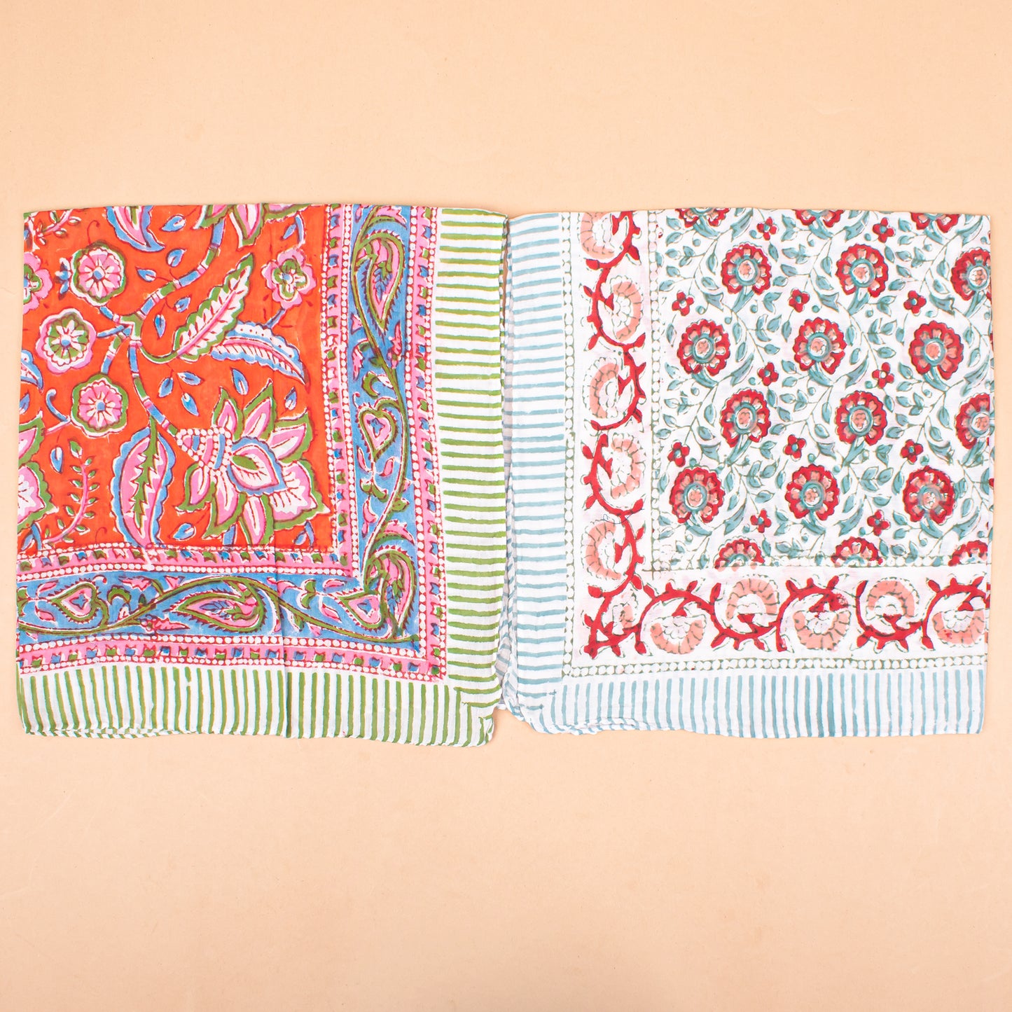 Set of 7 - Block Printed Cotton Bandana, Unisex Fashion Gift For Men & Women, Bohemian Paisley Design, Handmade Neck Or Hair Scarf