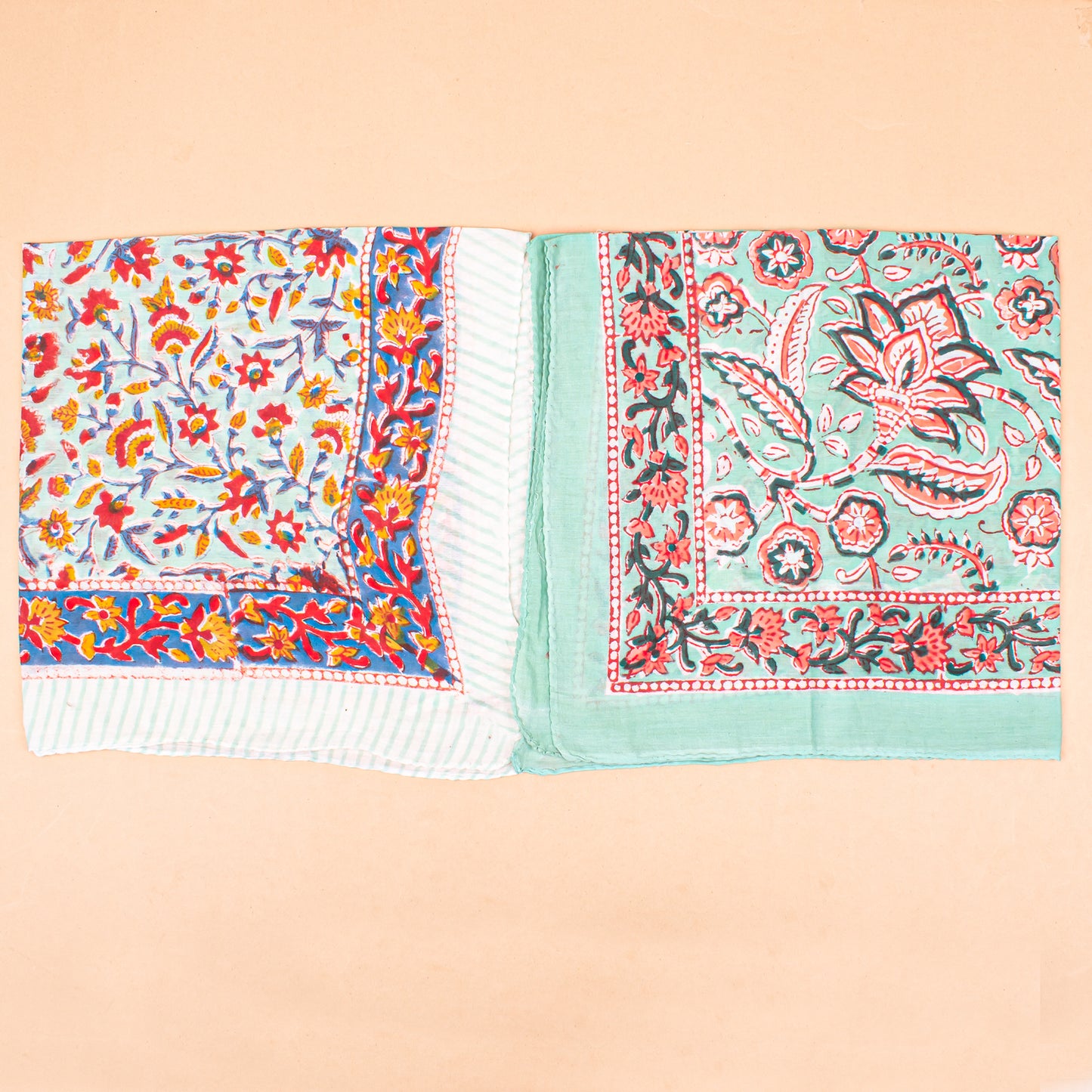 Set of 7 - Block Printed Cotton Bandana, Unisex Fashion Gift For Men & Women, Bohemian Paisley Design, Handmade Neck Or Hair Scarf