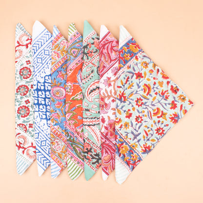 Set of 7 - Block Printed Cotton Bandana, Unisex Fashion Gift For Men & Women, Bohemian Paisley Design, Handmade Neck Or Hair Scarf