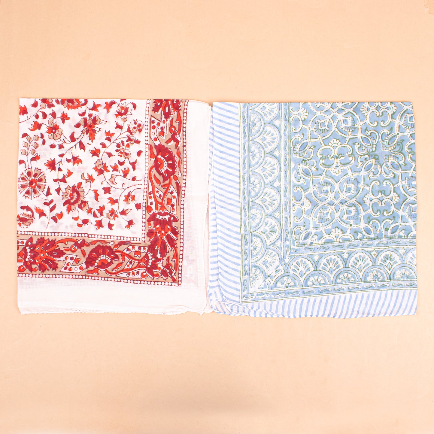 Set of 7 - Handcrafted Organic Cotton Bandana, Paisley Boho Scarf, Block Printed Hair Or Neck Wrap, Lightweight Sustainable Accessory
