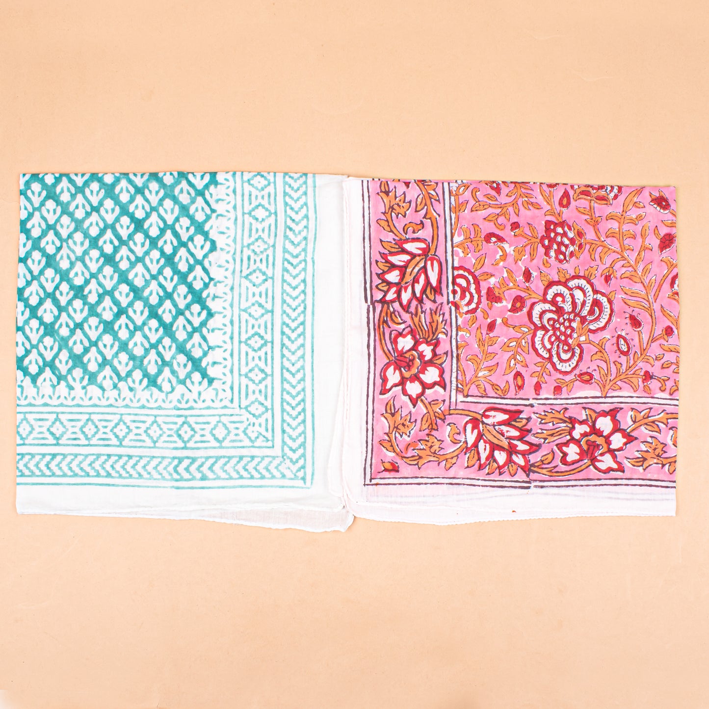 Set of 7 - Handcrafted Organic Cotton Bandana, Paisley Boho Scarf, Block Printed Hair Or Neck Wrap, Lightweight Sustainable Accessory