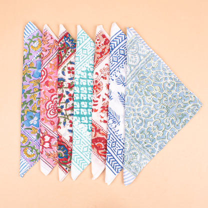 Set of 7 - Handcrafted Organic Cotton Bandana, Paisley Boho Scarf, Block Printed Hair Or Neck Wrap, Lightweight Sustainable Accessory