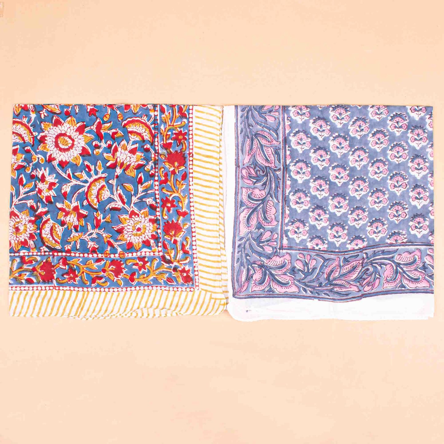 Set of 7 - Bohemian Floral Print Cotton Bandana, Handmade Block Printed Scarf, Organic Neck Or Hair Wrap, Lightweight Unisex Fashion Gift