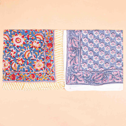 Set of 7 - Bohemian Floral Print Cotton Bandana, Handmade Block Printed Scarf, Organic Neck Or Hair Wrap, Lightweight Unisex Fashion Gift
