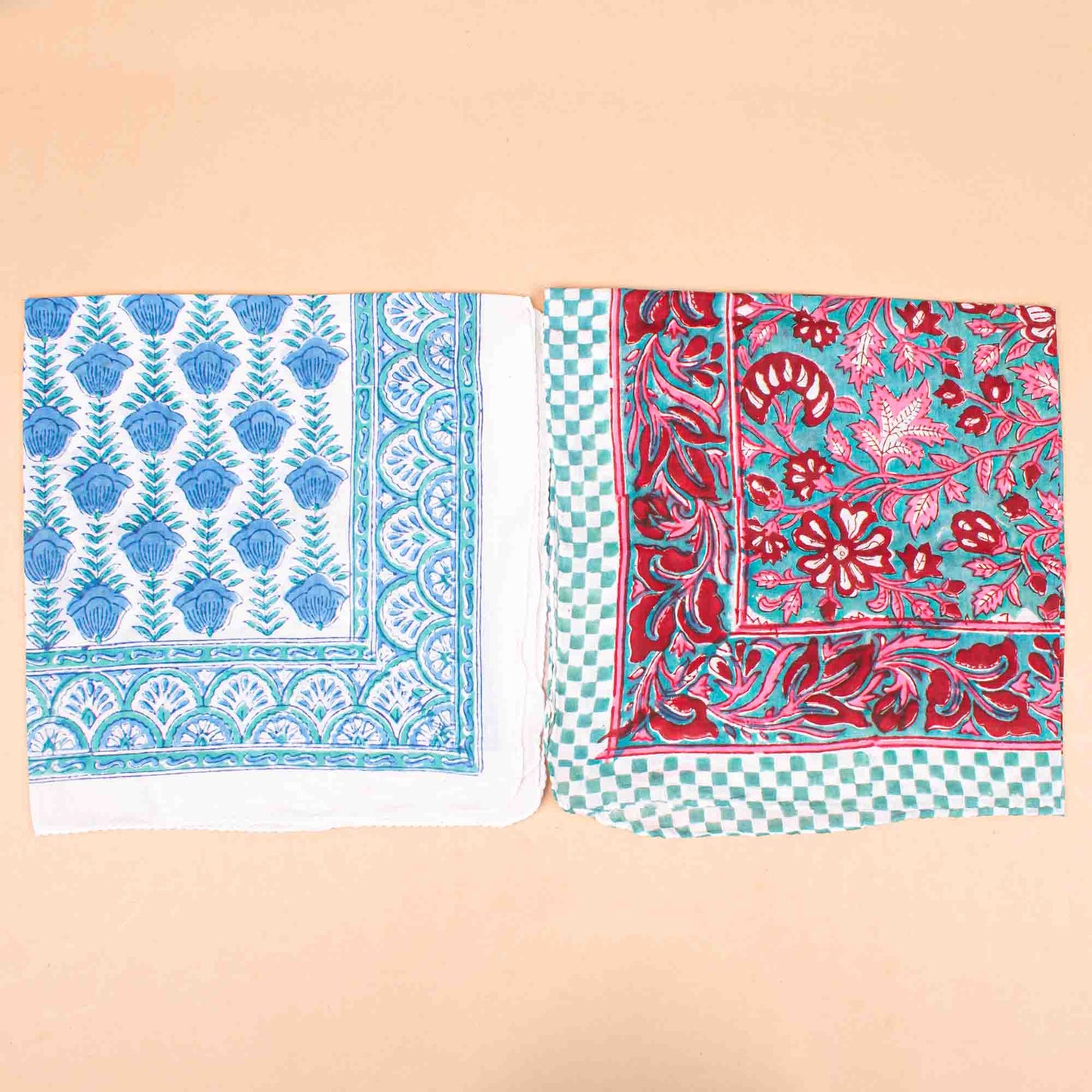 Set of 7 - Bohemian Floral Print Cotton Bandana, Handmade Block Printed Scarf, Organic Neck Or Hair Wrap, Lightweight Unisex Fashion Gift