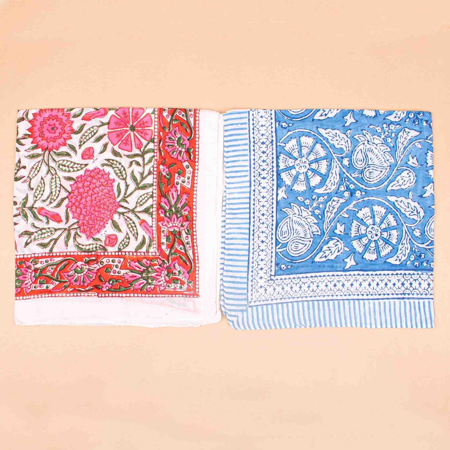 Set of 7 - Bohemian Floral Print Cotton Bandana, Handmade Block Printed Scarf, Organic Neck Or Hair Wrap, Lightweight Unisex Fashion Gift