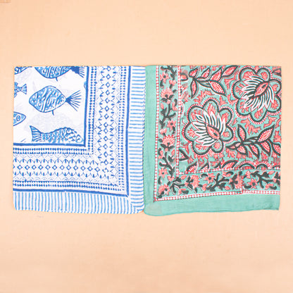 Set of 7 - Lightweight Hair Or Neck Wrap, Block Printed Organic Cotton Bandana, Handmade Paisley Scarf, Unisex Boho Accessory, Eco-Friendly Gift