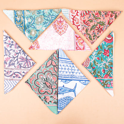 Set of 7 - Lightweight Hair Or Neck Wrap, Block Printed Organic Cotton Bandana, Handmade Paisley Scarf, Unisex Boho Accessory, Eco-Friendly Gift