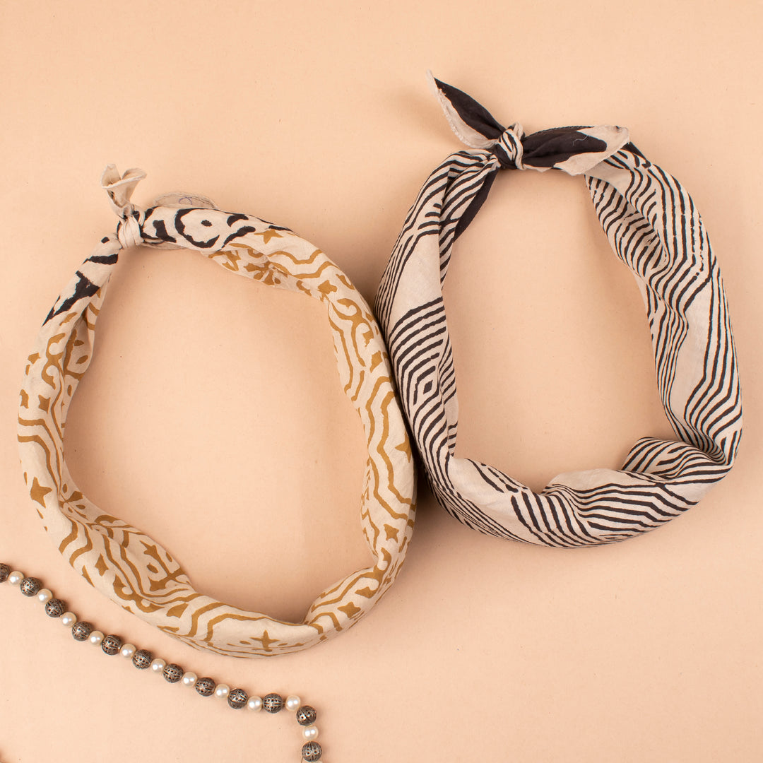 Set of 2 – Boho Cotton Bandanas | Printed Head Scarf &amp; Hair Wrap