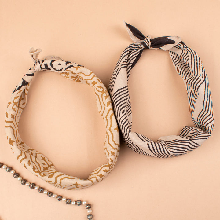 Set of 2 – Boho Cotton Bandanas | Printed Head Scarf &amp; Hair Wrap
