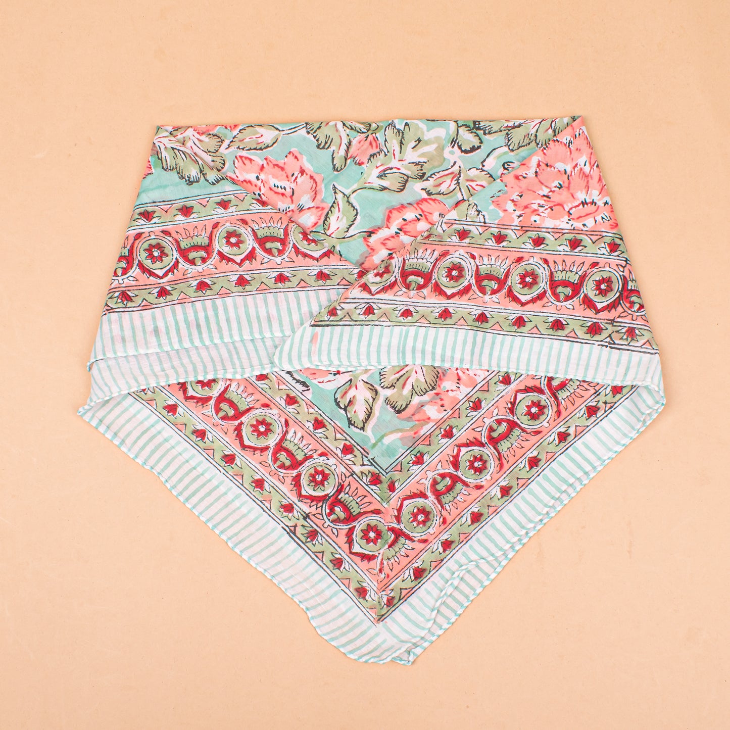 Set of 7 - Eco-Friendly Cotton Bandana, Hand Block Printed Organic Scarf, Lightweight Hair, Face Or Neck Wrap, Bohemian Paisley & Floral Design Gift