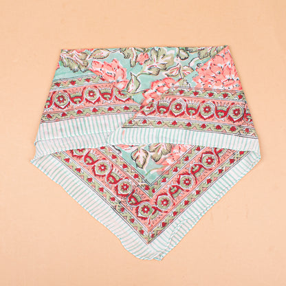 Set of 7 - Eco-Friendly Cotton Bandana, Hand Block Printed Organic Scarf, Lightweight Hair, Face Or Neck Wrap, Bohemian Paisley & Floral Design Gift
