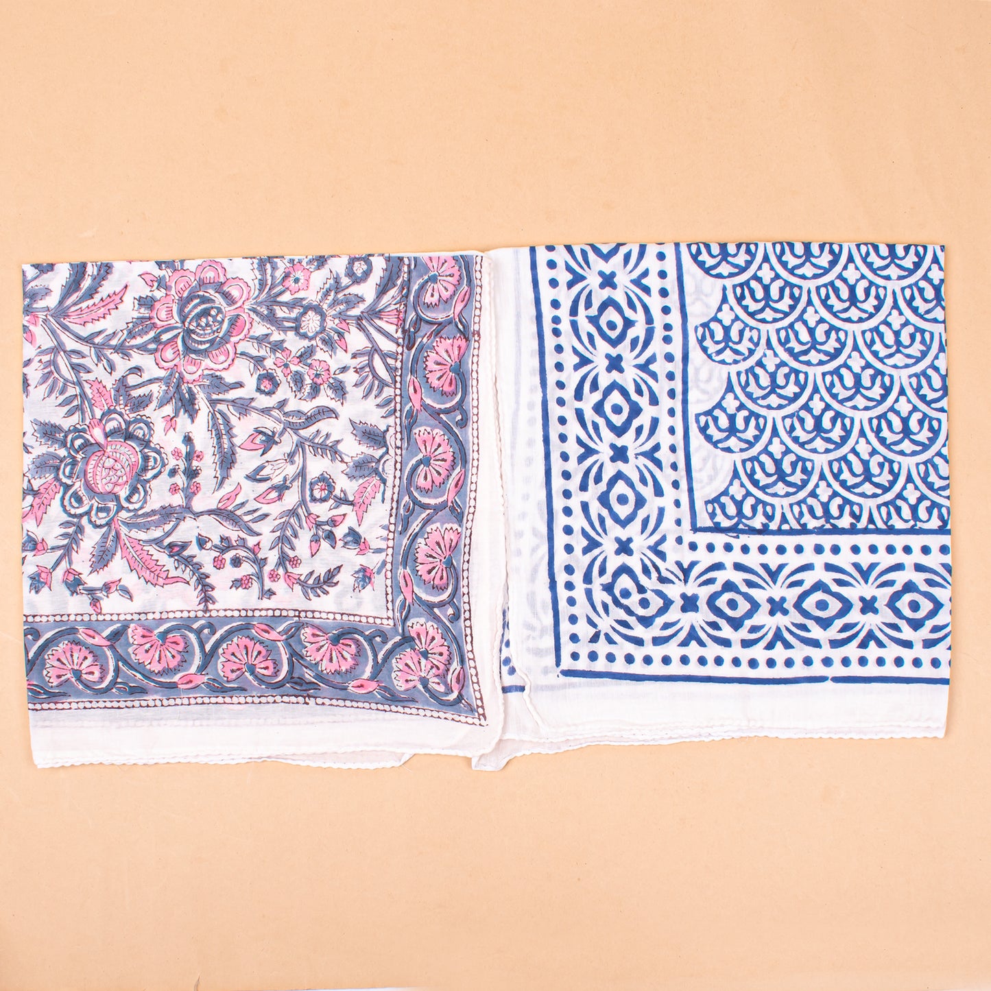 Set of 7 - Eco-Friendly Cotton Bandana, Hand Block Printed Organic Scarf, Lightweight Hair, Face Or Neck Wrap, Bohemian Paisley & Floral Design Gift