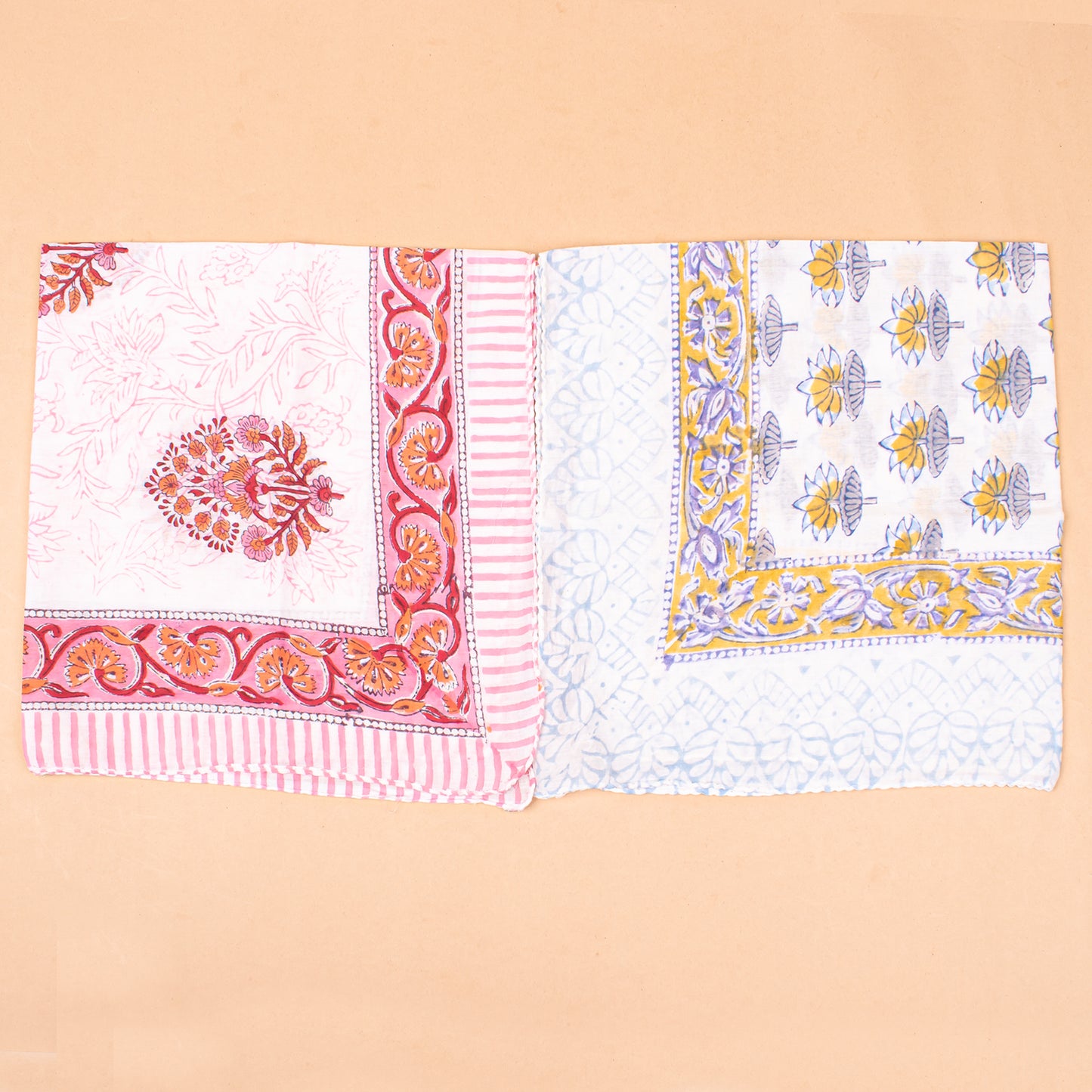 Set of 7 - Eco-Friendly Cotton Bandana, Hand Block Printed Organic Scarf, Lightweight Hair, Face Or Neck Wrap, Bohemian Paisley & Floral Design Gift