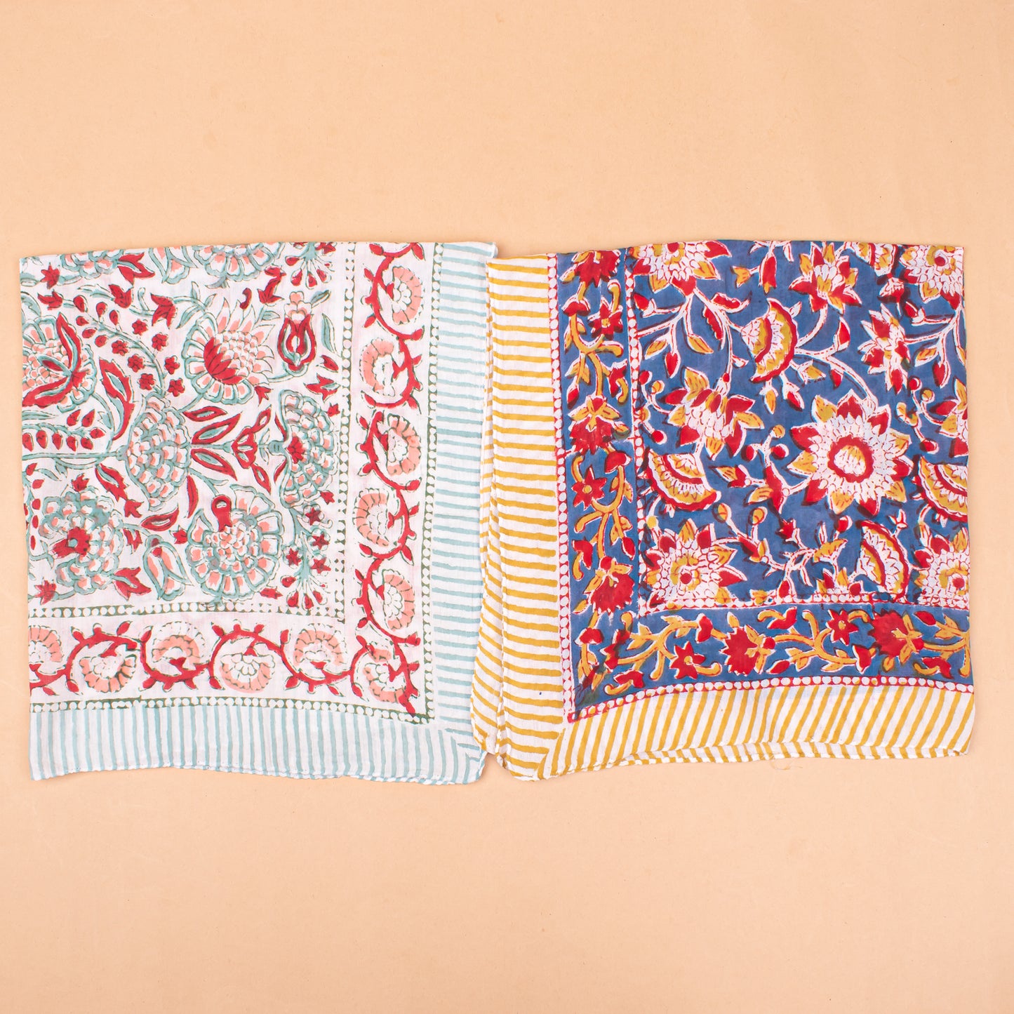 Set of 7 - Handmade Boho Cotton Bandanas, Organic Lightweight Hair, Wrist Or Neck Wrap, Block Printed Paisley Scarf, Perfect Eco-Friendly Gift Idea For All