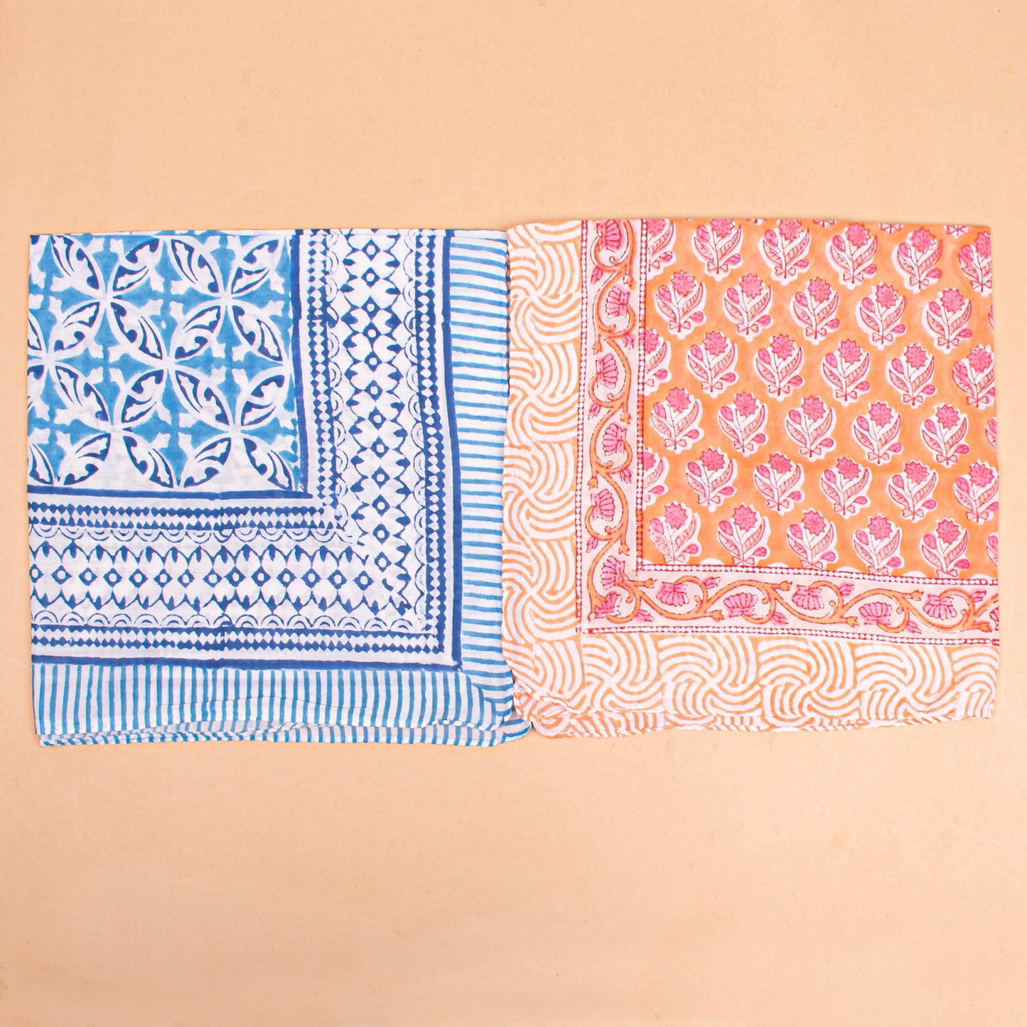 Set of 7 - Handmade Boho Cotton Bandanas, Organic Lightweight Hair, Wrist Or Neck Wrap, Block Printed Paisley Scarf, Perfect Eco-Friendly Gift Idea For All