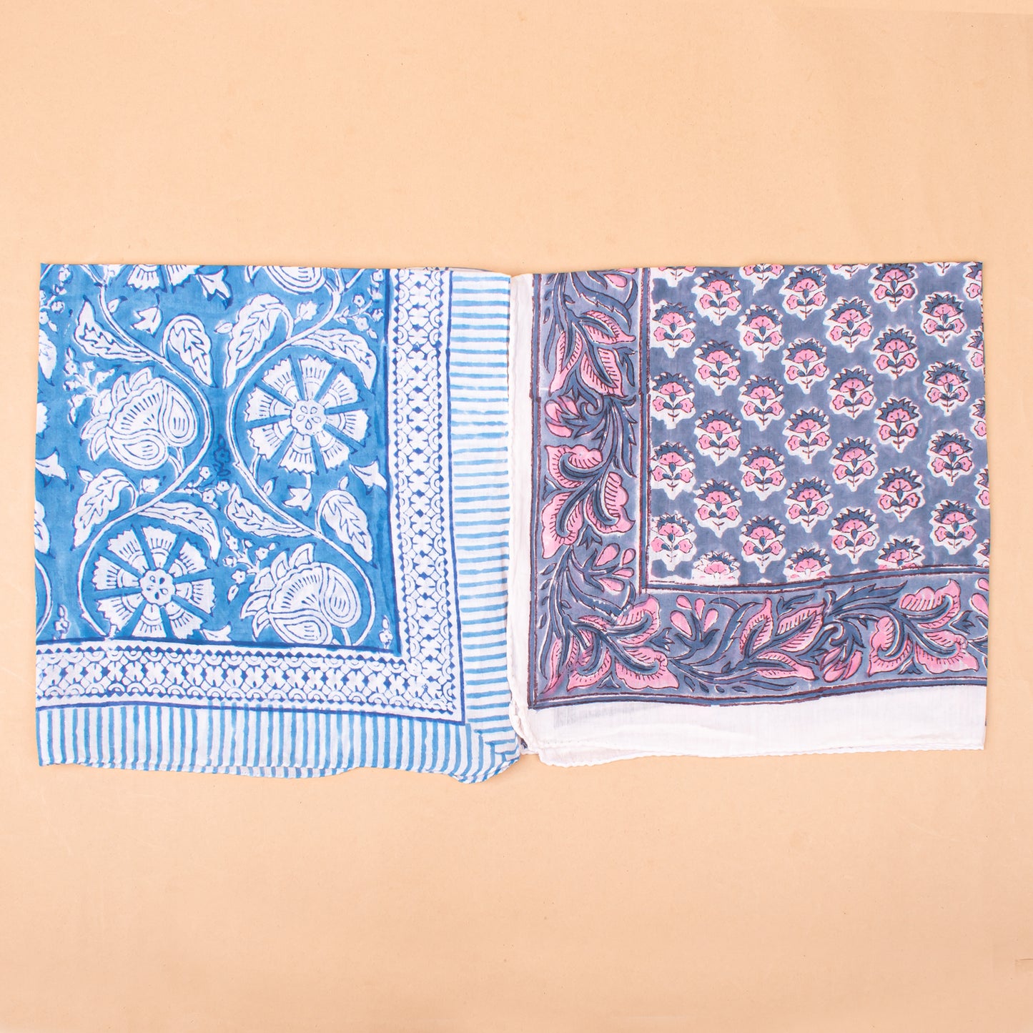 Set of 7 - Floral Bohemian Cotton Bandana, Hand Block Printed Organic Scarf, Lightweight Hair Or Neck Wrap, Unisex Sustainable Accessory, Handmade Gift