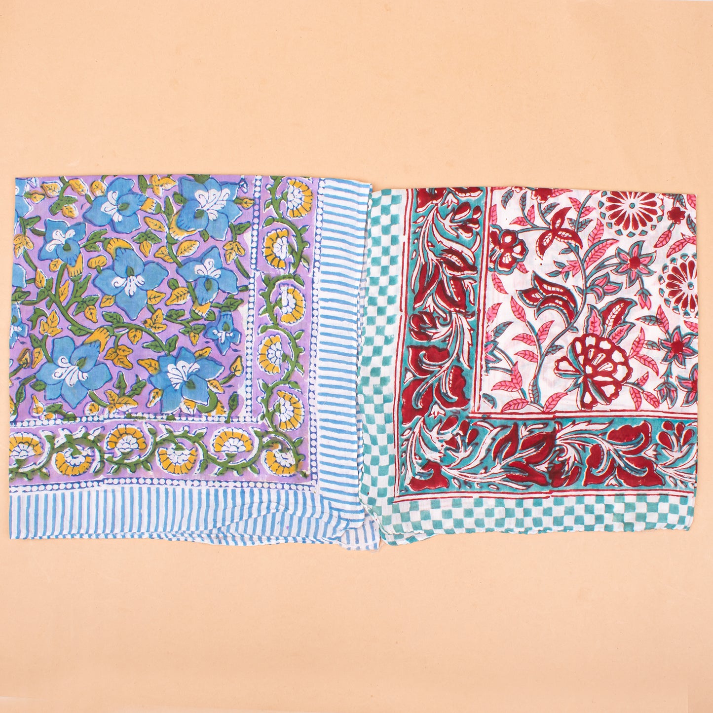 Set of 7 - Floral Bohemian Cotton Bandana, Hand Block Printed Organic Scarf, Lightweight Hair Or Neck Wrap, Unisex Sustainable Accessory, Handmade Gift