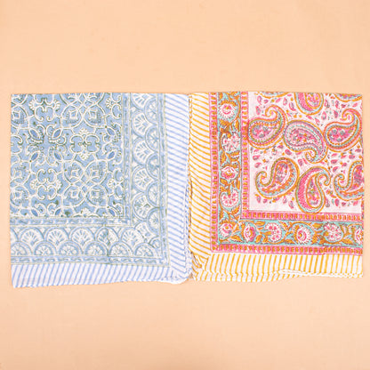 Set of 7 - Floral Bohemian Cotton Bandana, Hand Block Printed Organic Scarf, Lightweight Hair Or Neck Wrap, Unisex Sustainable Accessory, Handmade Gift