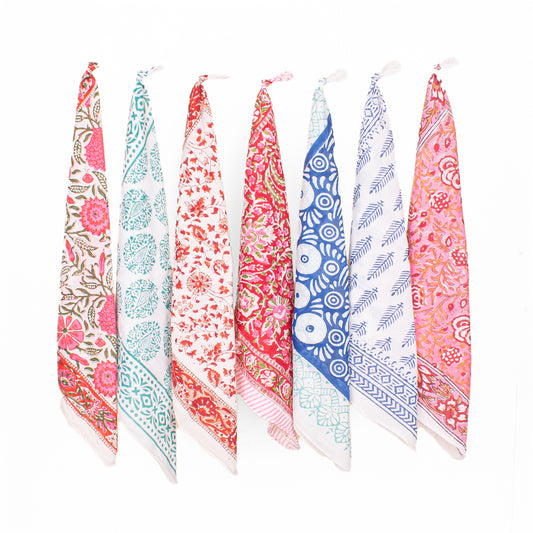 Set of 7 - Paisley Print Cotton Bandana, Handmade Organic Scarf, Cotton Wrist, Hair Or Neck Wrap, Boho Unisex Fashion Gift, Eco-Friendly Sustainable Accessory