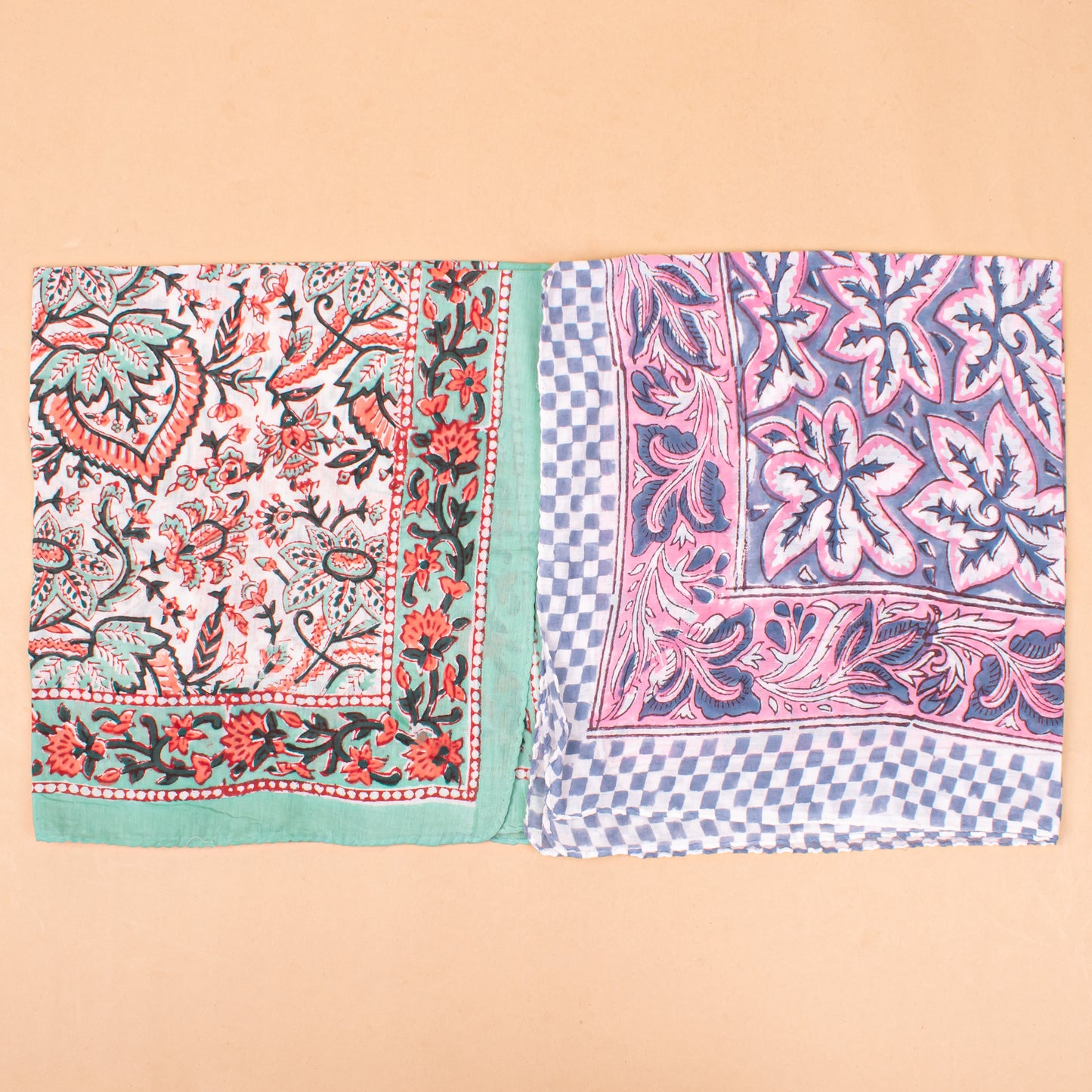 Set of 7 - Lightweight Handmade Cotton Bandana, Block Printed Organic Scarf, Bohemian Paisley And Floral Hair Or Neck Wrap, Sustainable Unisex Fashion Gift