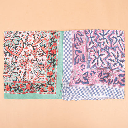 Set of 7 - Lightweight Handmade Cotton Bandana, Block Printed Organic Scarf, Bohemian Paisley And Floral Hair Or Neck Wrap, Sustainable Unisex Fashion Gift