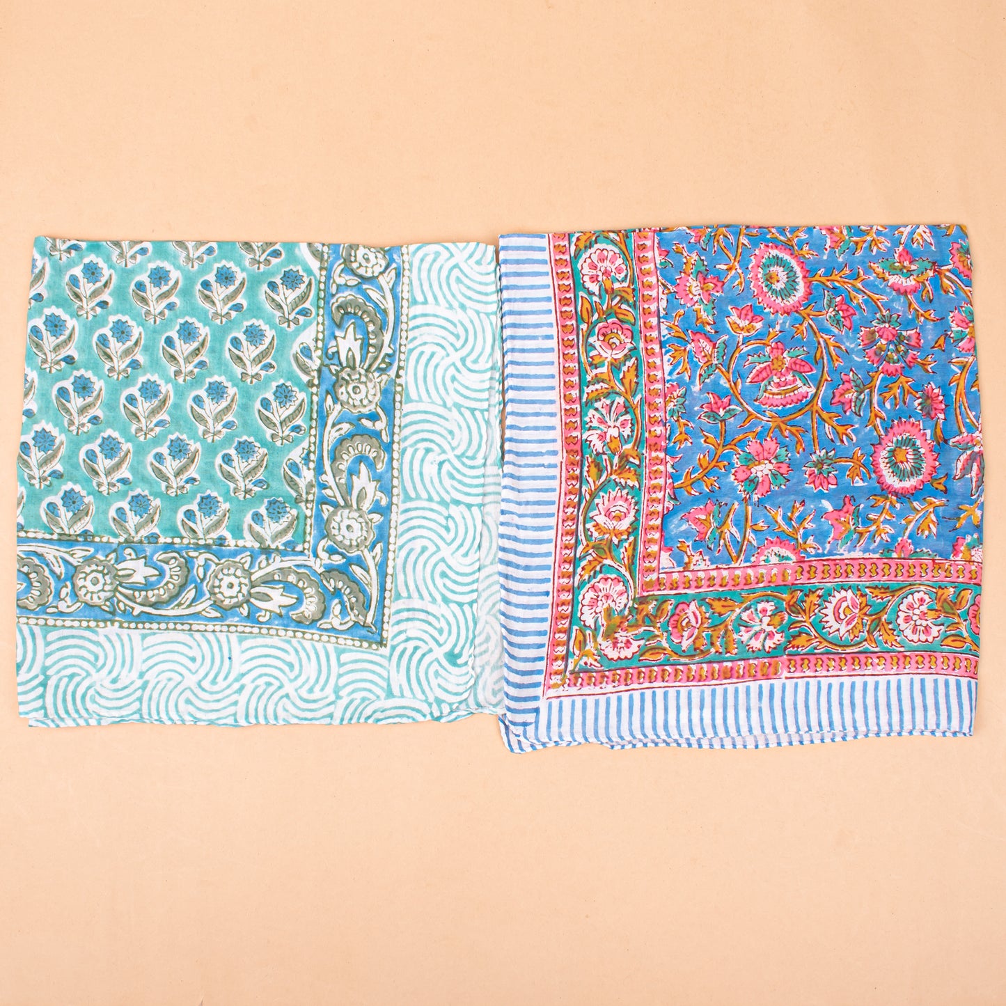 Set of 7 - Lightweight Handmade Cotton Bandana, Block Printed Organic Scarf, Bohemian Paisley And Floral Hair Or Neck Wrap, Sustainable Unisex Fashion Gift