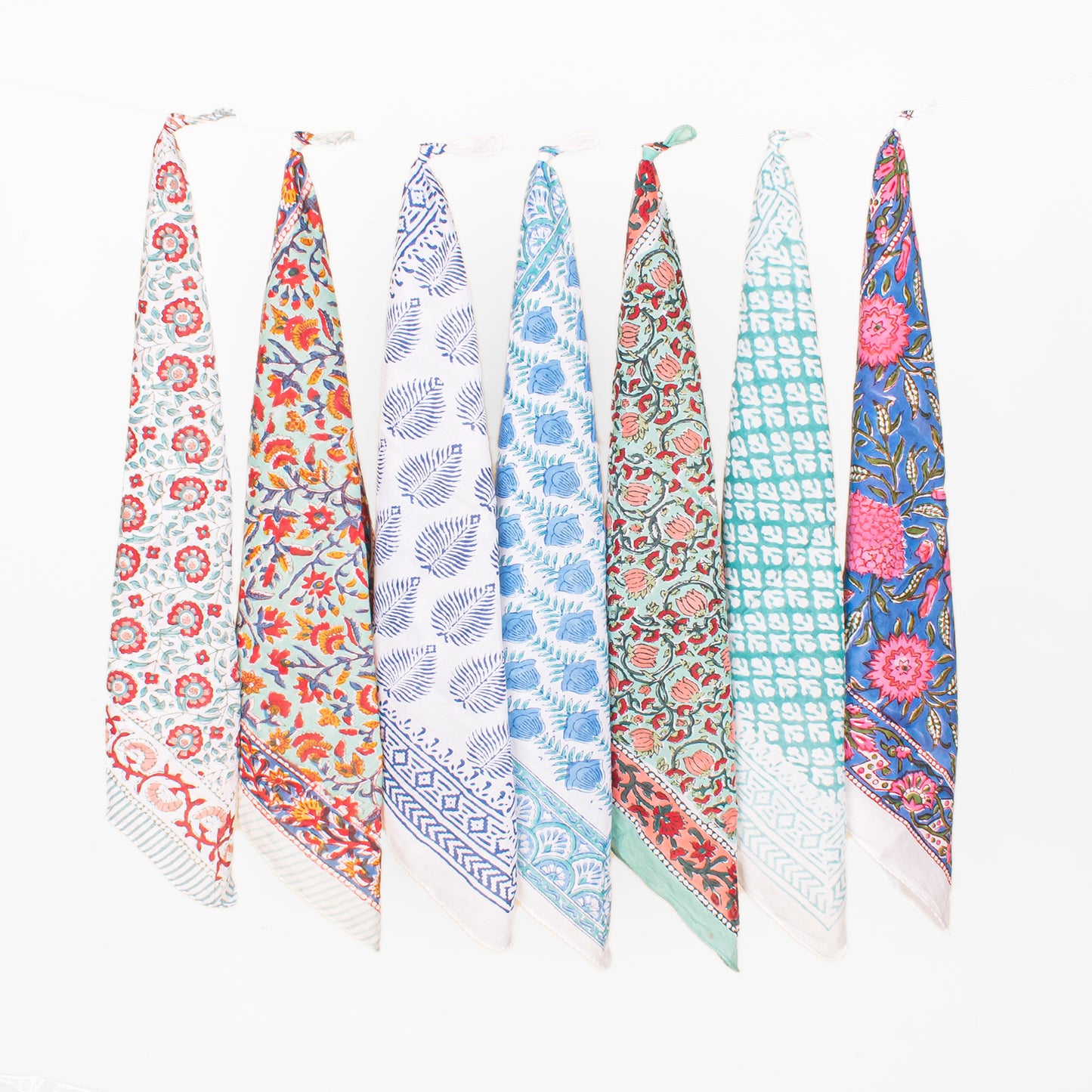 Set of 7 - Handcrafted Organic Cotton Bandana, Artistic Boho Paisley Scarf, Eco-Friendly Neck Or Hair Wrap, Sustainable Accessory, Unique Gift For Her Or Him