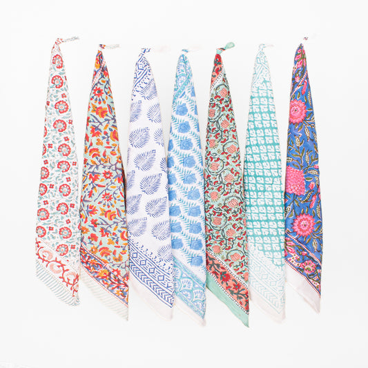 Set of 7 - Handcrafted Organic Cotton Bandana, Artistic Boho Paisley Scarf, Eco-Friendly Neck Or Hair Wrap, Sustainable Accessory, Unique Gift For Her Or Him