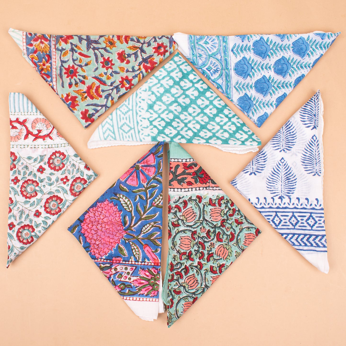 Set of 7 - Handcrafted Organic Cotton Bandana, Artistic Boho Paisley Scarf, Eco-Friendly Neck Or Hair Wrap, Sustainable Accessory, Unique Gift For Her Or Him
