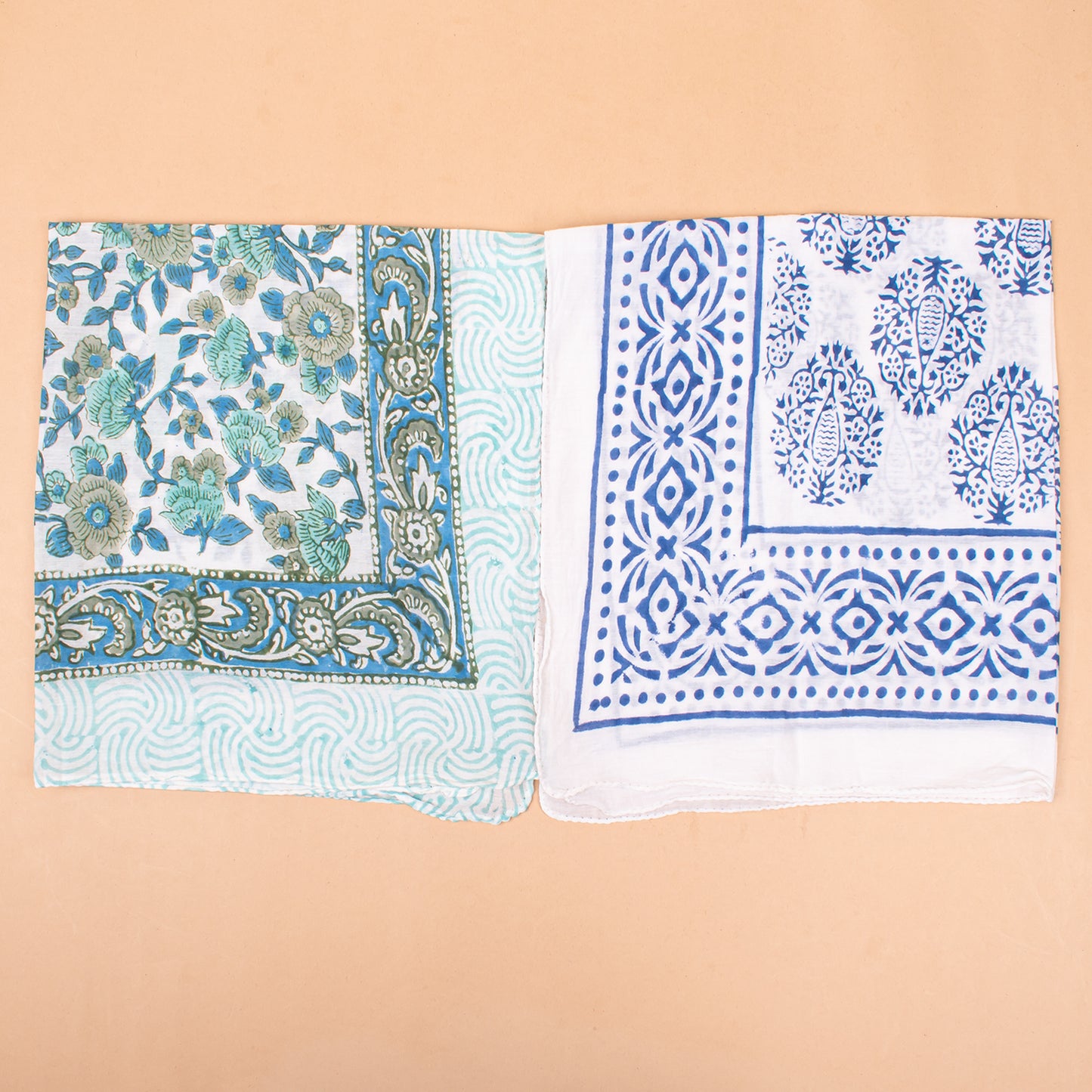 Set of 7 - Boho Paisley & Floral Cotton Bandana, Hand Block Printed Organic Scarf, Lightweight Hair Or Neck Wrap, Handmade Eco-Friendly Fashion Gift, Cotton Bandanas